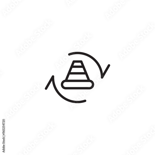 Traffic cone rotation. Roadwork cycle. Continuous construction. Ongoing roadwork. Roadwork in progress. Construction zone.