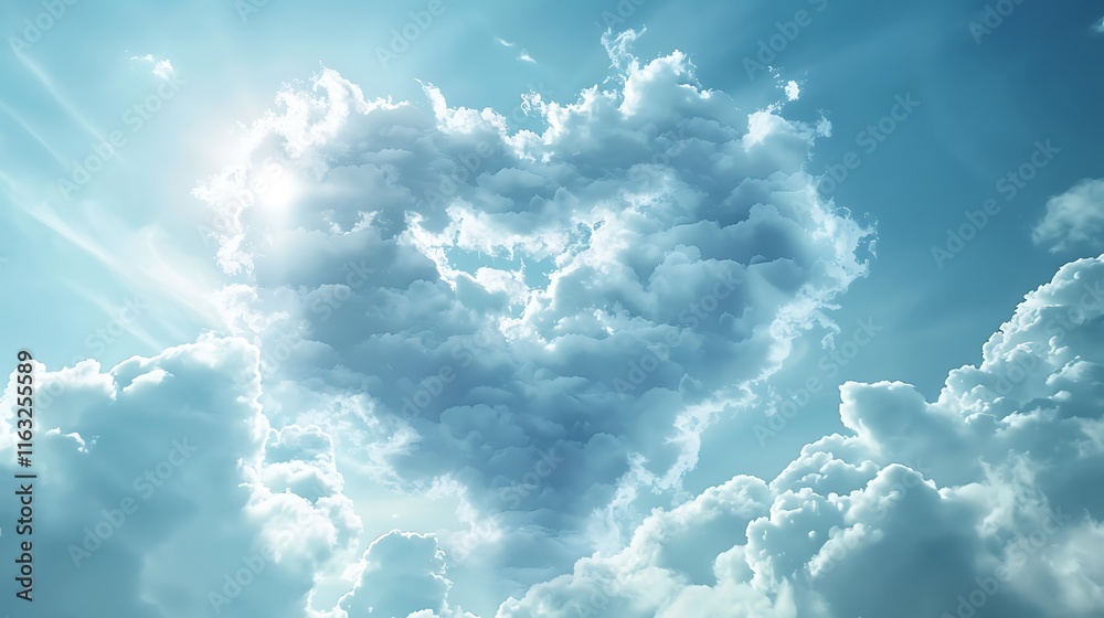 Heart-shaped clouds bathed in sunlight, a breathtaking celestial scene. Peaceful and serene, it evokes feelings of hope and wonder. Heart-shaped clouds bathed in sunlight, a breathtaking celestial scene. Peaceful and serene, it evokes feelings of hope and wonder.