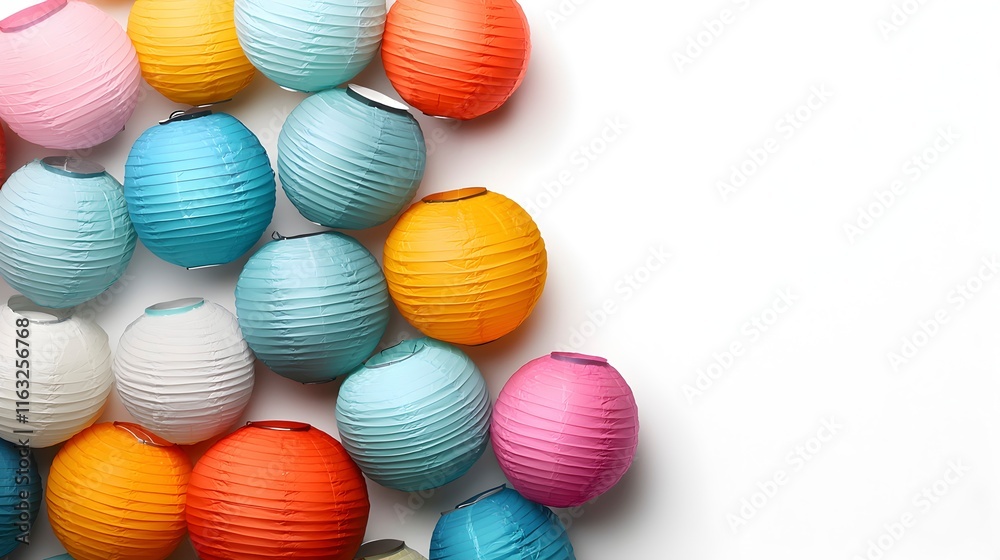 Colorful Lanterns Arranged on White Background Colorful Lanterns Arranged on White Background
