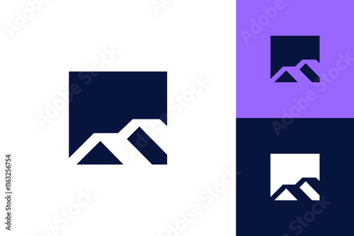 Roof house in square icon logo vector flat construction design isolated