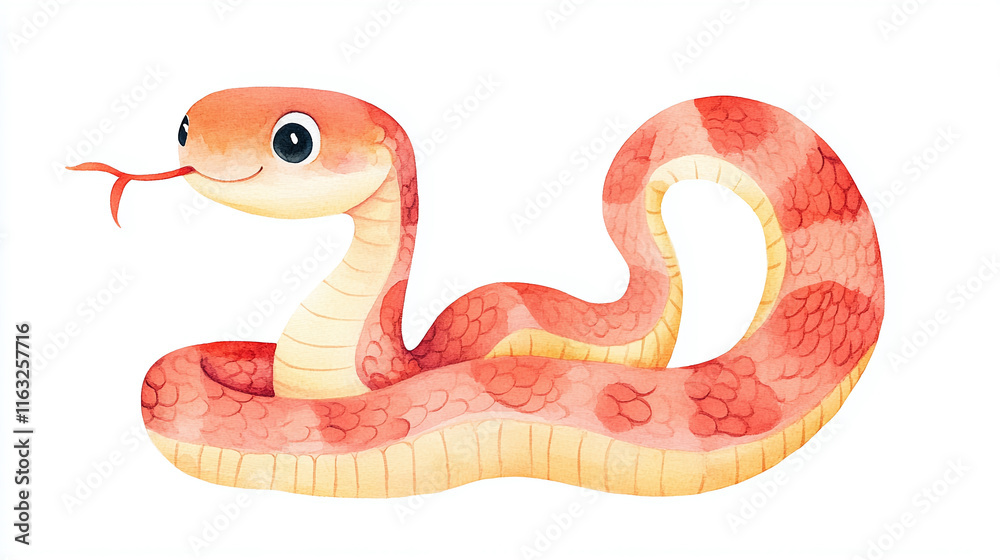 Fototapeta premium Red watercolor cartoon snake