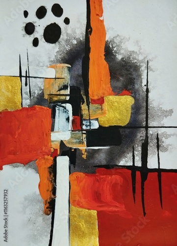 Vivid red gold grey minimalism warm colors abstract painting composition background texture