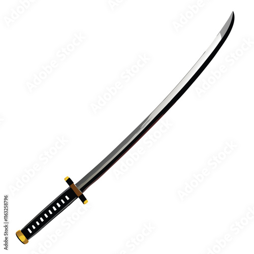 Render a highly detailed, elegant katana with a flowing, almost liquid-like blade.  Emphasis on sleek design and sharp details.