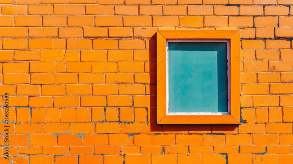 Fototapeta premium Orange brick wall with frame featuring back to school concept, text space for educational content and copywriting, perfect for educational and academic visuals