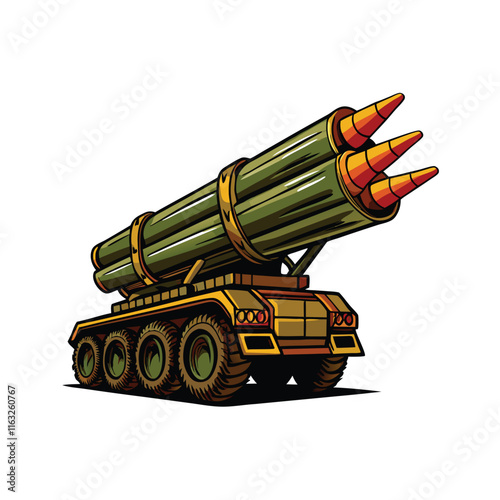 Render a detailed image of a large, bulky, explosive rocket launcher, emphasizing its intricate mechanical details and destructive potential.