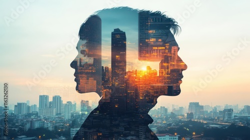 financial benefits of flexible work hours close up, focus on, copy space golden tones double exposure silhouette with currency