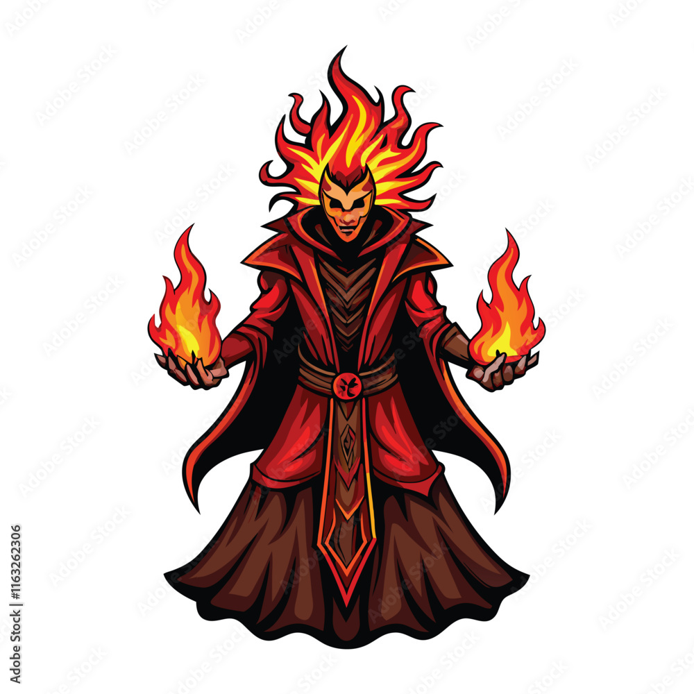 A powerful fire mage, wielding a staff, casts a fiery spell.  Intricate details, dynamic pose, dramatic lighting.