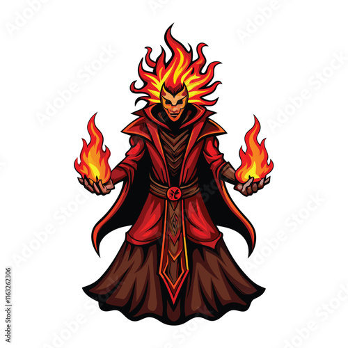 A powerful fire mage, wielding a staff, casts a fiery spell.  Intricate details, dynamic pose, dramatic lighting.