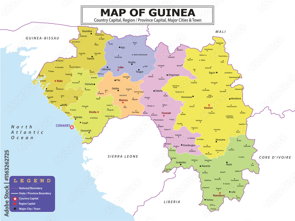 Fototapeta African Countries Geography Political map. Political map of country with capital, province or state capital, major cities and town.