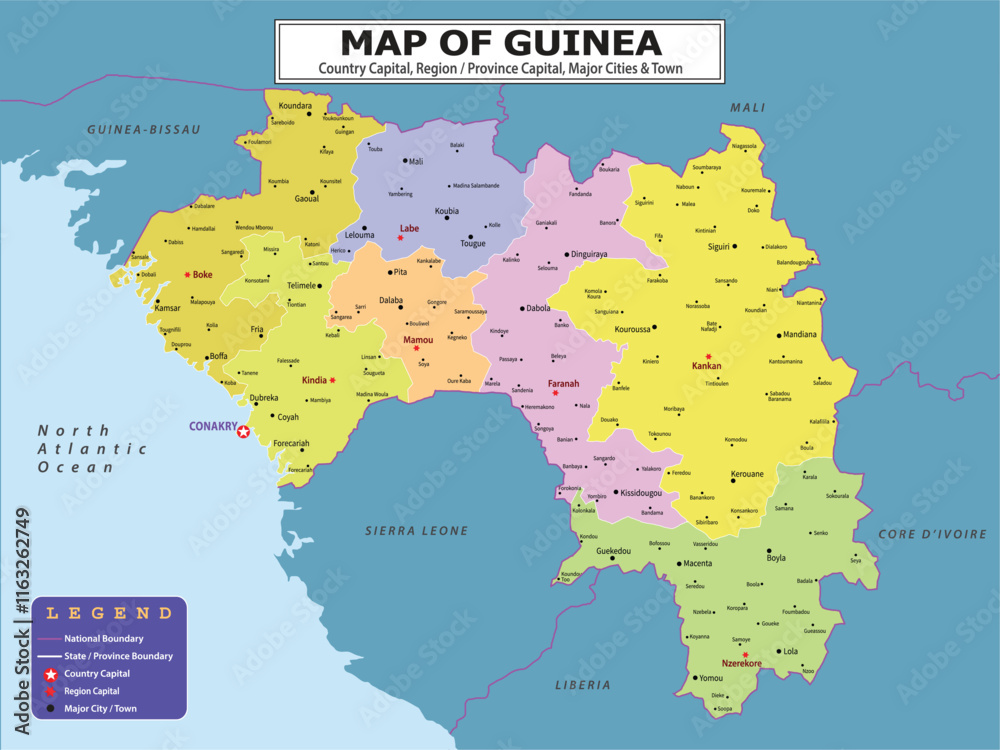 Obraz premium African Countries Geography Political map. Political map of country with capital, province or state capital, major cities and town.
