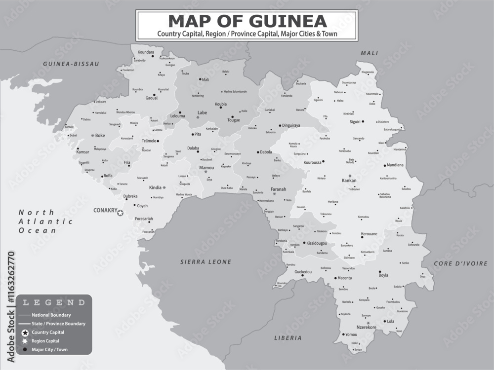 Obraz premium African Countries Geography Political map. Political map of country with capital, province or state capital, major cities and town.