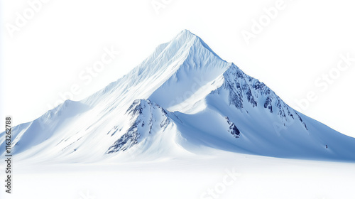 Majestic mountain peak covered in snow isolated on white background for scenic designs photo