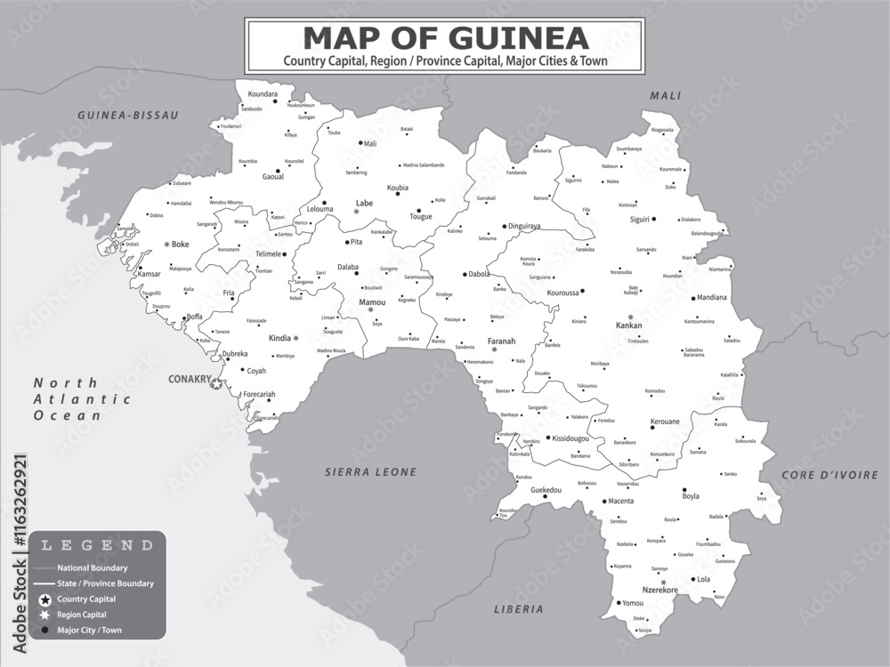 Obraz premium African Countries Geography Political map. Political map of country with capital, province or state capital, major cities and town.