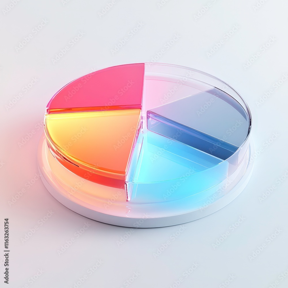 Obraz premium A 3D pie chart with four segments in gradient colors, representing data visualization in a modern design.