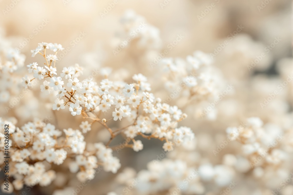 White flowers in soft focus on a gentle beige background, showcasing a dreamy, minimalist aesthetic. Concept of nature, beauty, and serenity. Ai generative White flowers in soft focus on a gentle beige background, showcasing a dreamy, minimalist aesthetic. Concept of nature, beauty, and serenity. Ai generative
