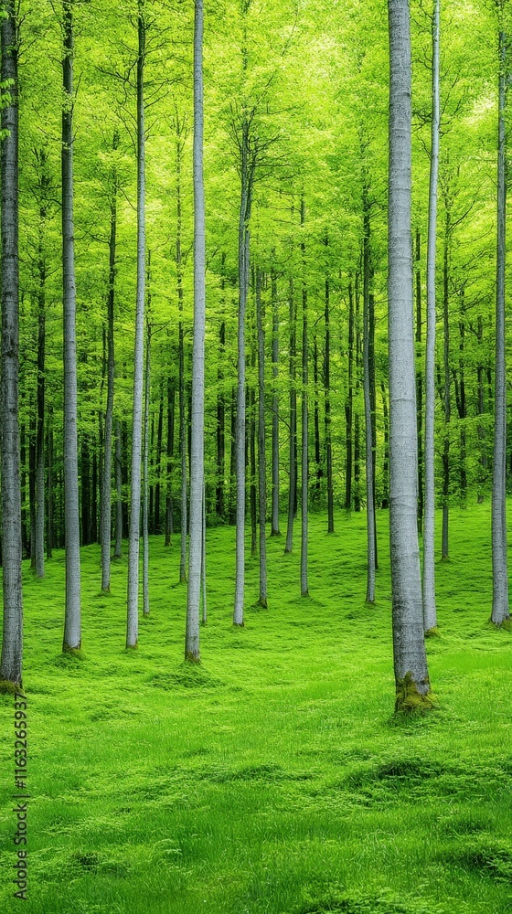 A serene forest scene featuring tall trees surrounded by vibrant green foliage and moss-covered ground, evoking a sense of tranquility and connection to nature. A serene forest scene featuring tall trees surrounded by vibrant green foliage and moss-covered ground, evoking a sense of tranquility and connection to nature.