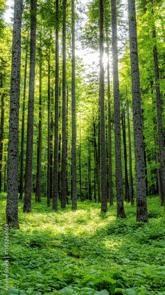A serene forest scene with tall trees and lush greenery, sunlight filtering through the leaves, creating a tranquil and inviting atmosphere. A serene forest scene with tall trees and lush greenery, sunlight filtering through the leaves, creating a tranquil and inviting atmosphere.