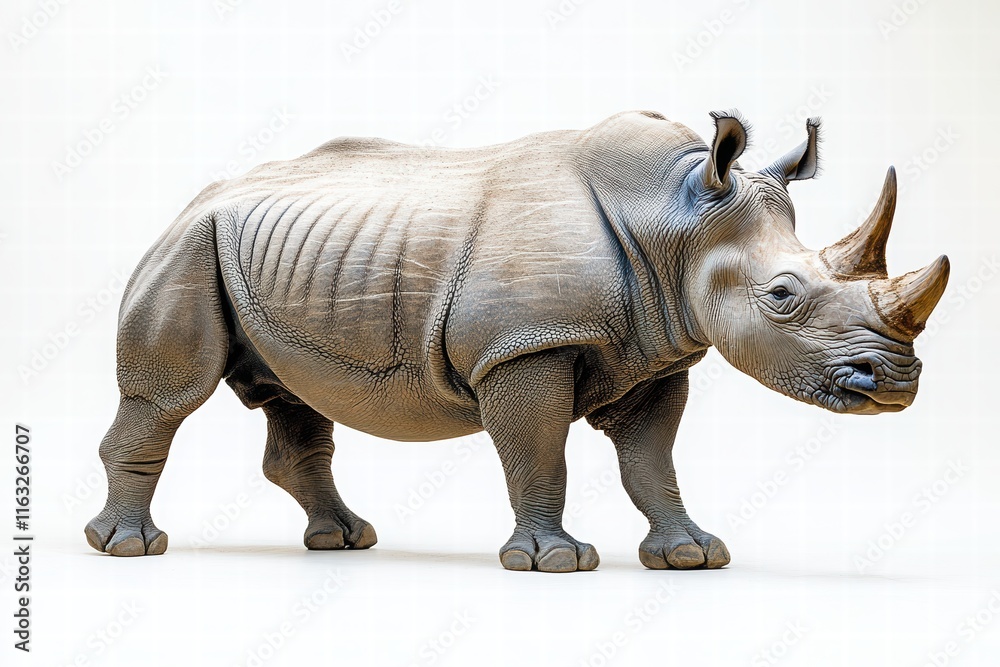 Fototapeta premium A detailed model of a rhinoceros showcasing its unique features and texture.