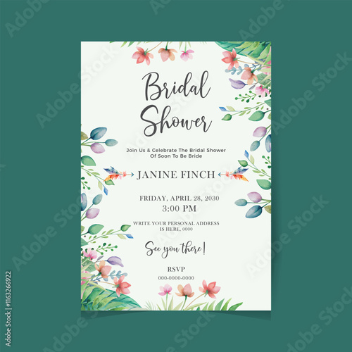 Bridal shower invitation card. Wedding Invitation, Greeting with Floral Ornament. Vector illustration