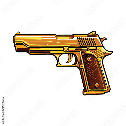 Generate a photorealistic image of a Desert Eagle pistol, fully gold-plated, gleaming brightly under intense light.  Show intricate details of the plating.