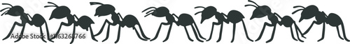 Silhouettes of ants marching in neat lines, showcasing teamwork and organization. Perfect for nature-themed designs, educational illustrations, and environmental branding