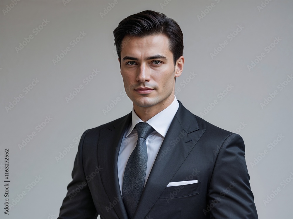Confident Businessman in Dark Suit with Classic Tie, Professional Portrait Confident Businessman in Dark Suit with Classic Tie, Professional Portrait