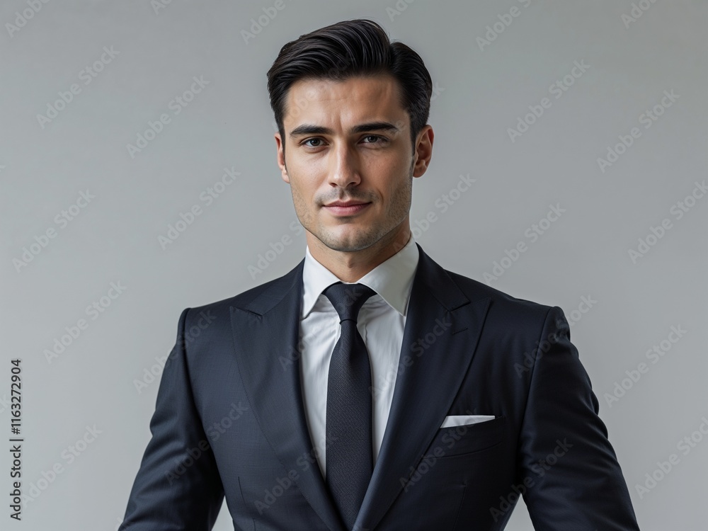Confident Businessman in Dark Suit with Classic Tie, Professional Portrait Confident Businessman in Dark Suit with Classic Tie, Professional Portrait
