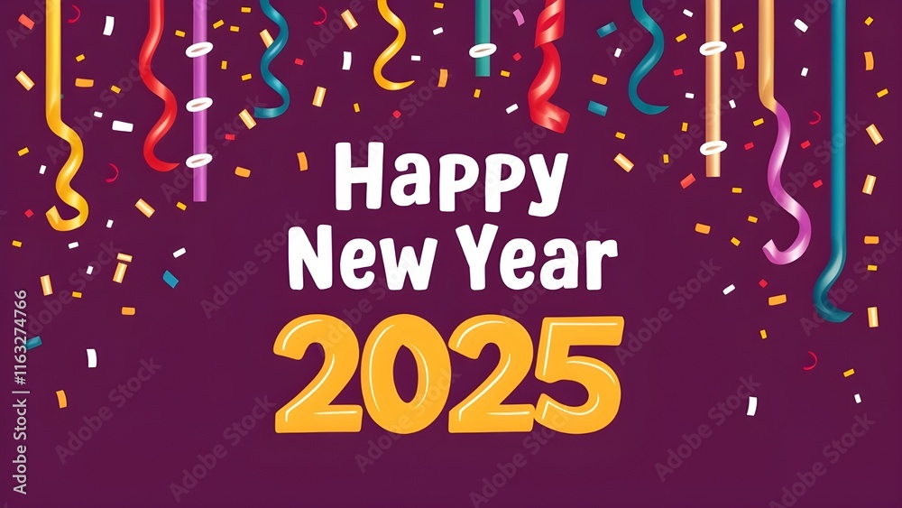 happy new year 2025 with purple festive background and colorful confetti creating a lively and cheerful holiday atmosphere perfect for greeting cards and posters happy new year 2025 with purple festive background and colorful confetti creating a lively and cheerful holiday atmosphere perfect for greeting cards and posters