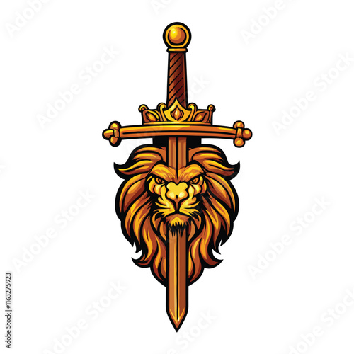 Illustrate a meticulously detailed Lionheart Crusader sword;  sharp blade, ornate hilt,  suitable for a powerful knight.