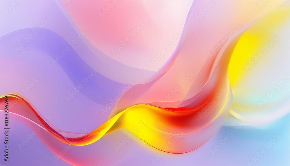 Fototapeta premium Soft Abstract Background with Lilac, Light Red, and Yellow Flowing Waves in Smooth Patterns
