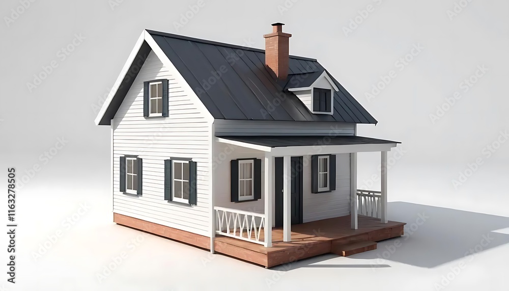 Small White House with Dark Roof and Porch Small White House with Dark Roof and Porch