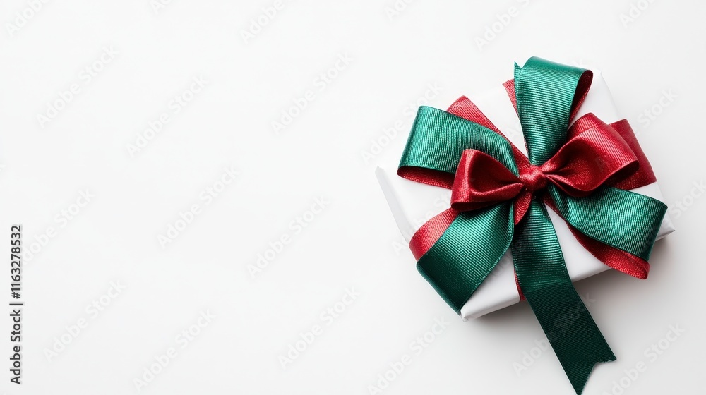 A neatly wrapped gift box adorned with a dark green and brown bow, set against a clean white background, symbolizing celebration and thoughtfulness. A neatly wrapped gift box adorned with a dark green and brown bow, set against a clean white background, symbolizing celebration and thoughtfulness.