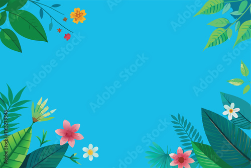 Design a serene nature-themed background image featuring harmonious elements of water, earth, sky, and plants.  Illustrate a tranquil, peaceful scene.