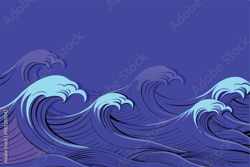 Create a serene illustration depicting a calming ocean wave pattern, emphasizing gentle curves and soothing color gradients.