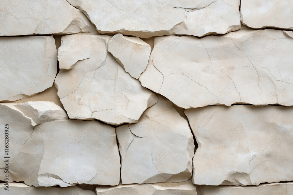 Fototapeta premium Rustic stone wall featuring uneven, textured surface in neutral tones