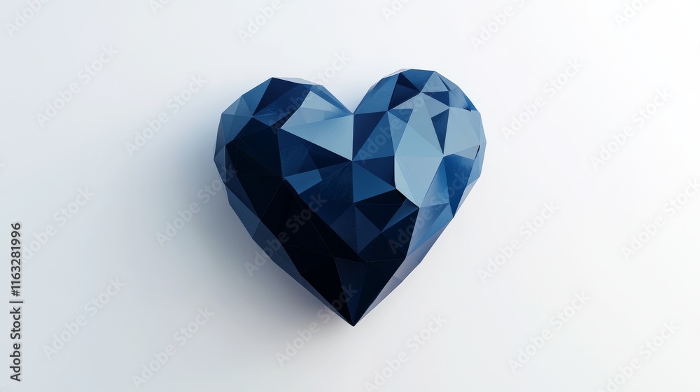 Fototapeta premium Dark blue heart isolated on white background. Low poly origami style gradient graphic illustration with tangled and geometric triangle shapes