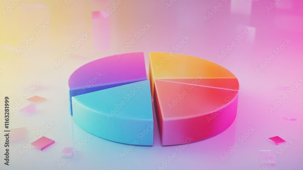 Fototapeta premium A stylized pie chart divided into segments of different colors, representing data visualization or statistical information.