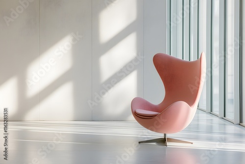 Modern Pink Egg Chair in a Bright, Minimalist Space photo