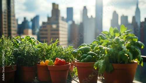 Wallpaper Mural Urban Gardening: Rooftop Herbs and Vegetables Against City Skyline Torontodigital.ca