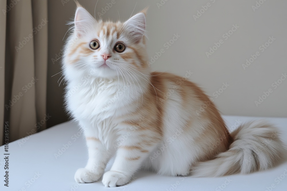 A fluffy, light-colored cat with striking green eyes sits gracefully on a white surface, showcasing its playful and curious demeanor. A fluffy, light-colored cat with striking green eyes sits gracefully on a white surface, showcasing its playful and curious demeanor.