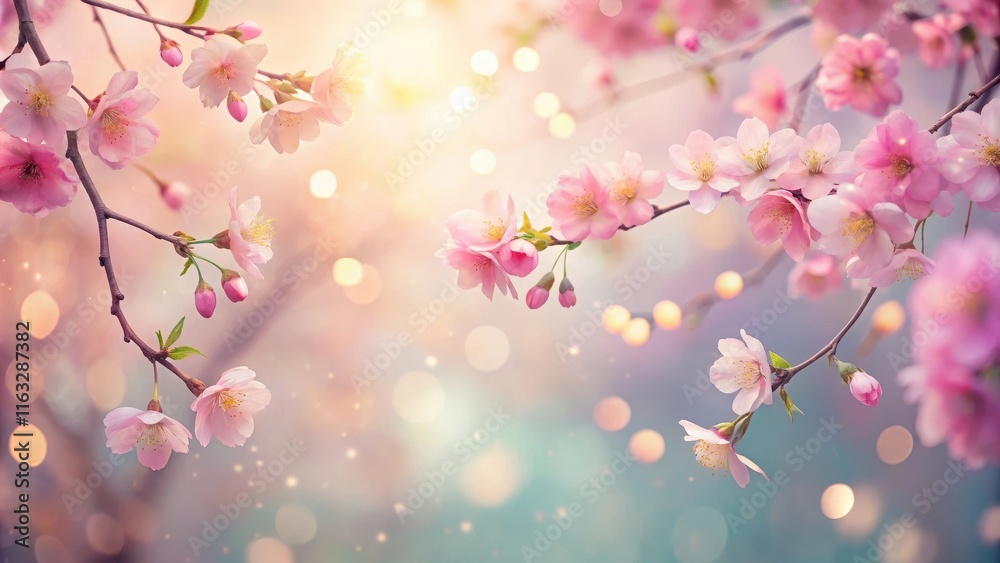 Delicate Pink Blossoms on a Spring Branch with Soft Bokeh Background Delicate Pink Blossoms on a Spring Branch with Soft Bokeh Background