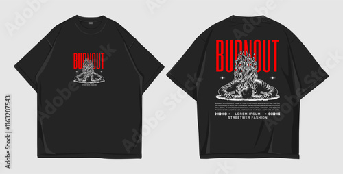 Design t shirt oversize burnout, mockup front and back color black