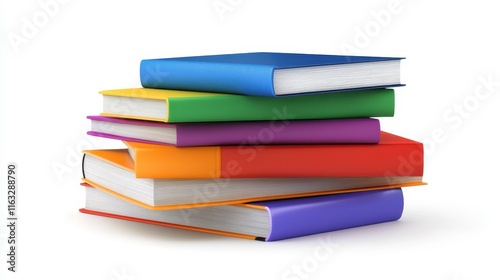 A colorful stack of books, a symbol of education and knowledge, isolated on white photo