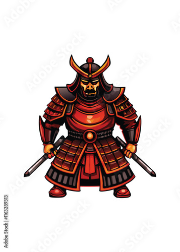 A stoic samurai warrior, clad in meticulously detailed traditional armor, stands poised, embodying discipline and martial prowess.  The setting is evocative of feudal Japan.