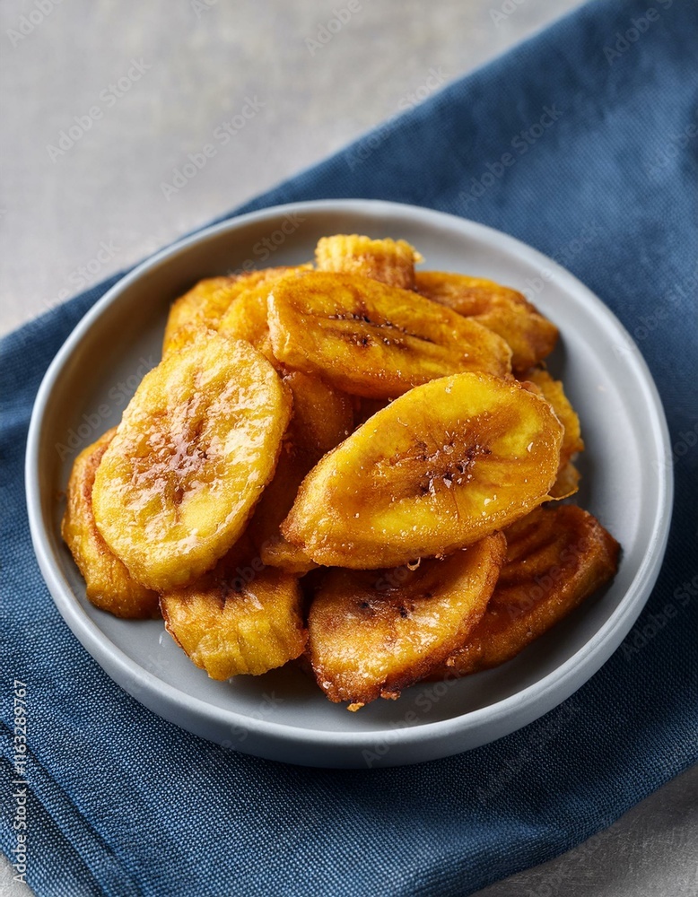 Fried slices of ripe plantains, a traditional and popular snack. Generated image Fried slices of ripe plantains, a traditional and popular snack. Generated image