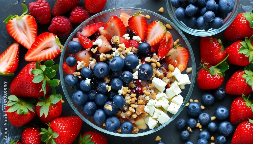 Diabetic Friendly Berry Salad with Fresh Strawberries and Blueberries in a Bowl Diabetic Friendly Berry Salad with Fresh Strawberries and Blueberries in a Bowl