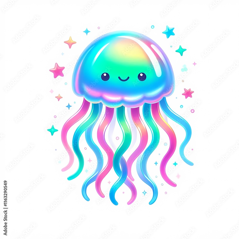 Fototapeta premium Charming Jellyfish in Holographic Colors