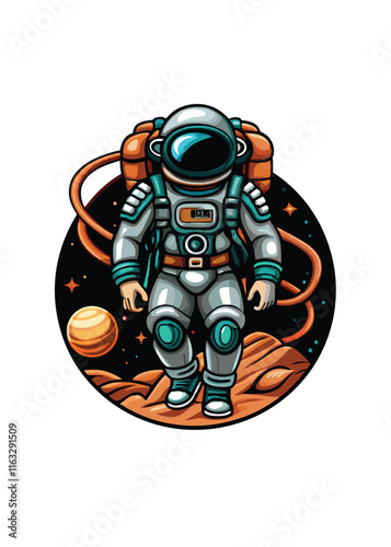 A futuristic space explorer, wearing a sleek suit, uses a powerful jetpack to navigate a vibrant, alien landscape.  Emphasis on adventure and exploration.