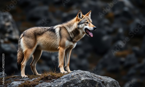 Wolf Standing on Rocky Terrain photo