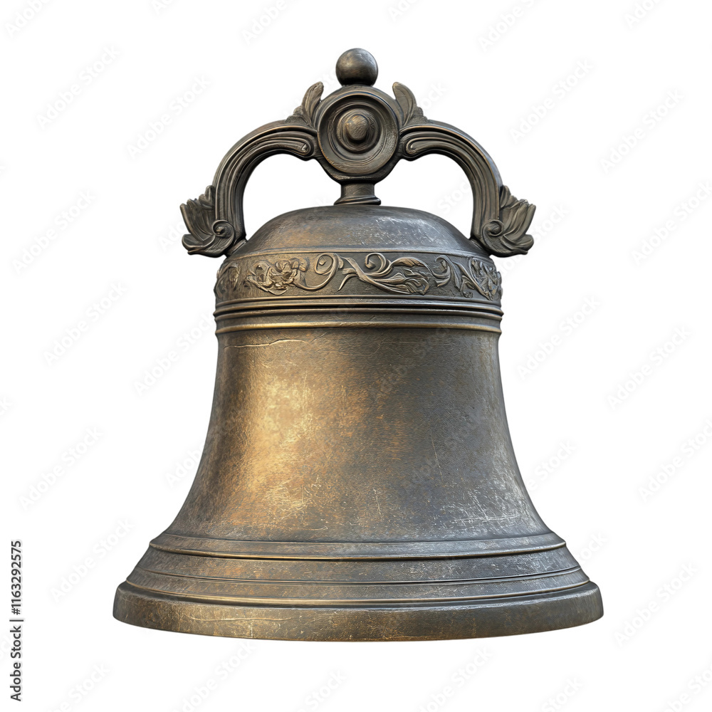 Large, ornate bell sits on transparent background. Large, ornate bell sits on transparent background.